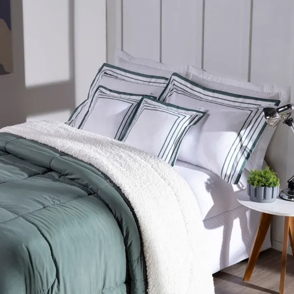 Kit Jogo de Cama Inverno Luxo Coberdrom E Fronha Moderno Estampado Aveludado 600 Fios Importado