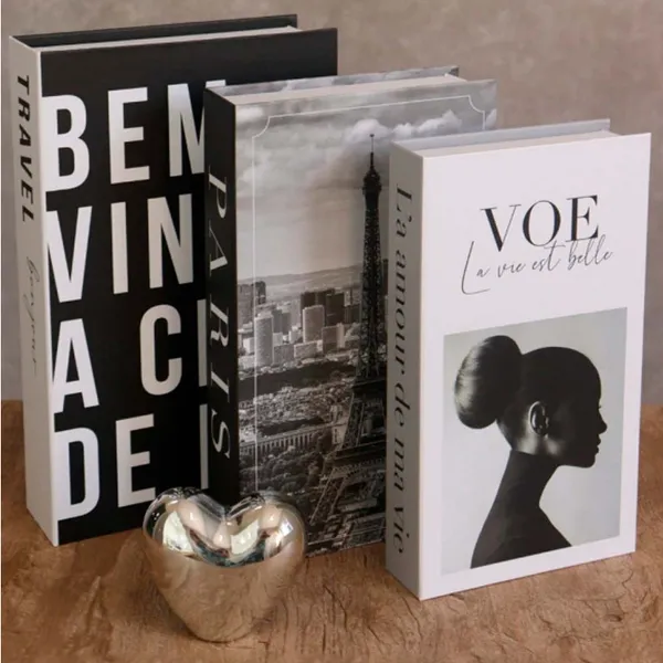 CONJUNTO DE CAIXA LIVRO DECORATIVA ORGANIZADORA PARA JOIAS E DOCUMENTOS 3PCS PAPEL