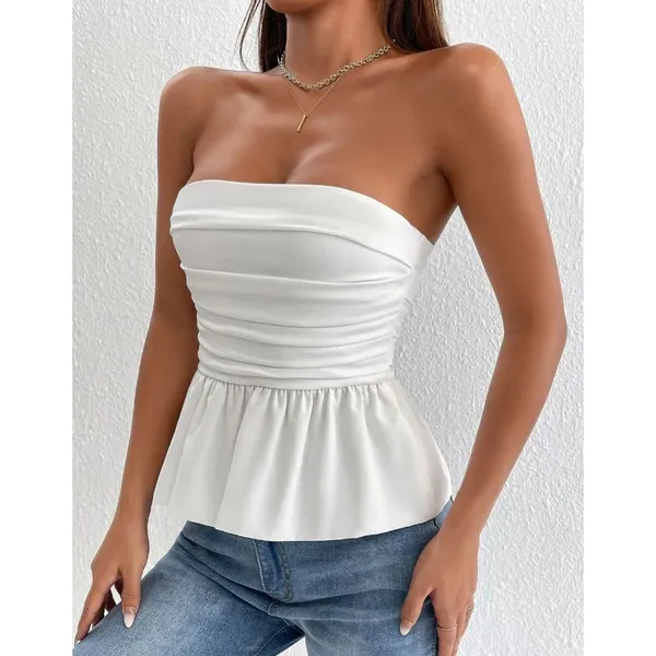 Blusa Feminina Peplum Tomara Que Caia Babados Moda Blogueira - Marrom