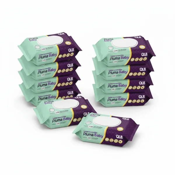 Caixa com 10 Lenços/Toalhas Umedecidas Pluma Baby c/ 100 Unidades Cada - Tampa FlipTop