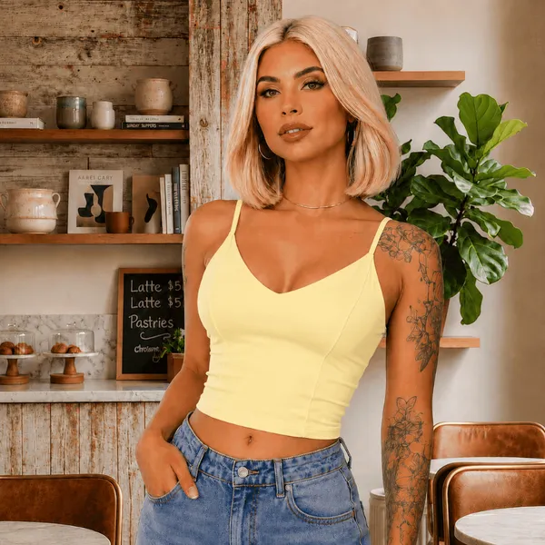 Top Cropped Feminina de Poliamida Blusa Regata Com Bojo Decote V – Confortável, Estiloso Verão