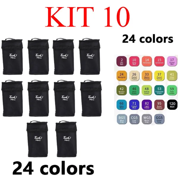 kit 10  24 Cores Caneta Marcadora De Cabeça Dupla Oleosa Montagem Artística Para Estudantes Material Escolar su