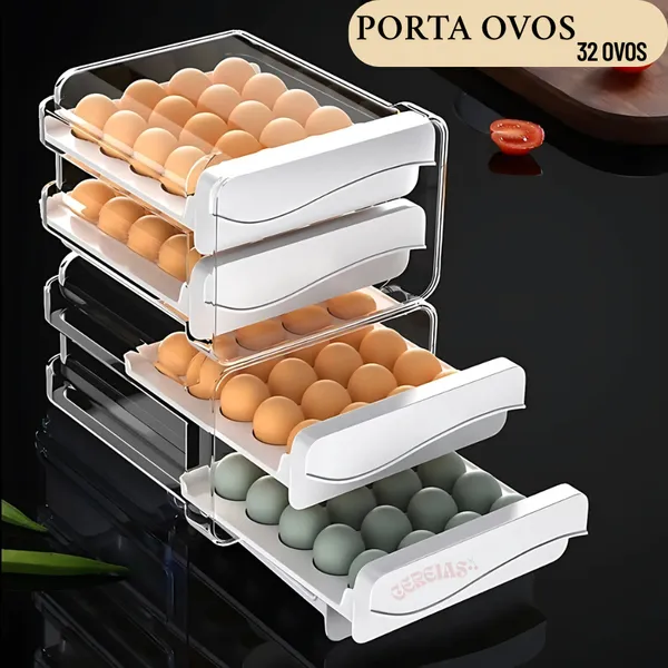 Gaveteiro Empilhável Porta-Ovos Duplo para 32 Ovos – Organizador de Geladeira