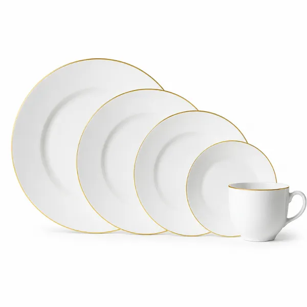Aparelho de Jantar Prato Caneca Borda Dourada Luxo Premium 20pcs Catarina