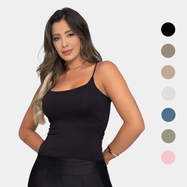 Regata Alça Fina em Poliamida Blusa com Forro Blusinha