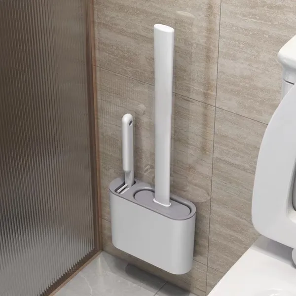 Escova de Silicone 2 em 1 para Vaso Sanitário - Base de Banheiro Privada, Alta Eficiênci