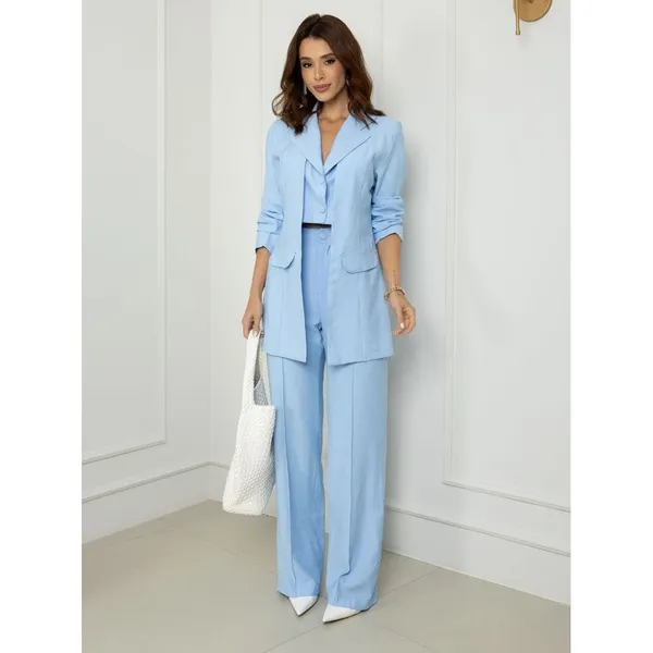 Conjunto Feminino Alfaiataria Blazer com Cropped Integrado e Calça Elegante e Versátil