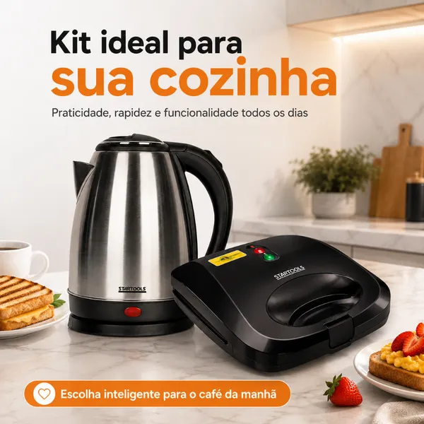 Startools KIt Chaleira Eletrica em Aço Inox e Sanduicheira Grill 2 em 1 - Seu dia a dia mais completo.