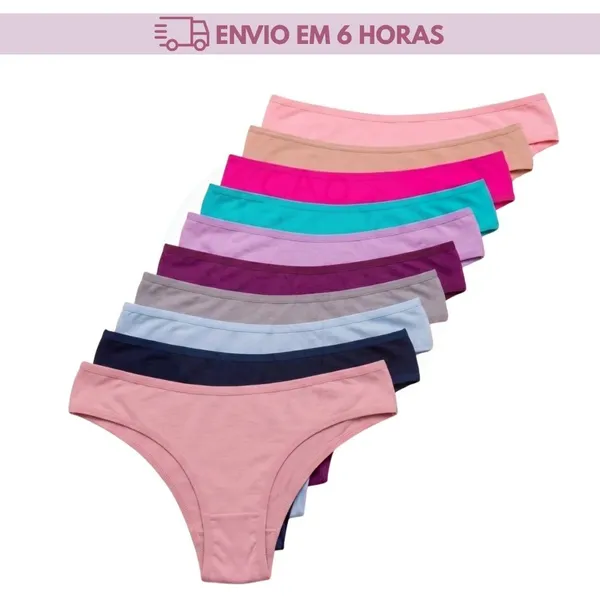 KIT 10/5 CALCINHA 100% ALGODÃO FEMININA CONFORTO LISA ANTIALÉRGICA LINGERIE MULHER DIA A DIA CORES