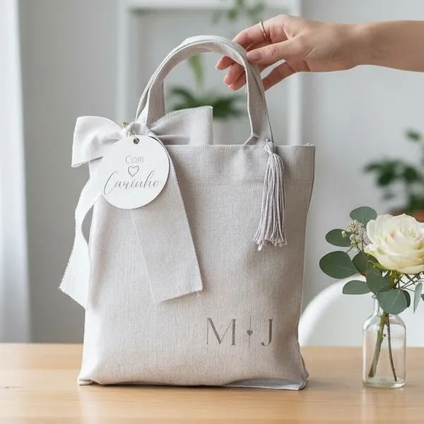 Sacola Lembrança para Padrinhos Casamento Personalizada com Iniciais – Natural