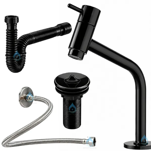 KIT TORNEIRA BANHEIRO PRETA ALTA LUXO COMPLETO COM VÁLVULA LAVATÓRIO SIFÃO UNIVERSAL ENGATE FLEXÍVEL PREMIUM