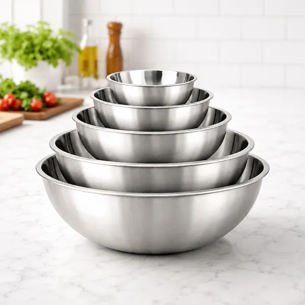 Jogo De 5 Tigelas Bowl Inox Multiuso Com Medição Empilhável 14cm 16cm 20cm 22cm 24cm Cozinha