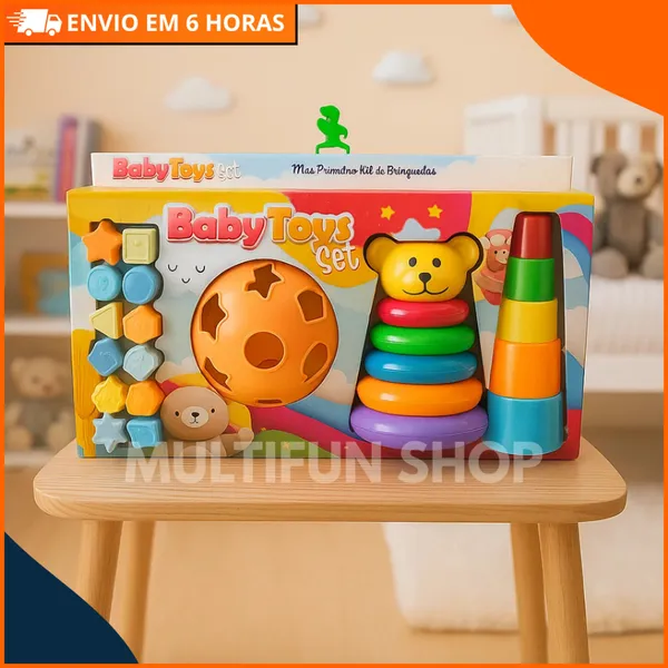 Kit de Brinquedos Educativos para Bebê Empilhar, Encaixar e Estimular com Formas Coloridas