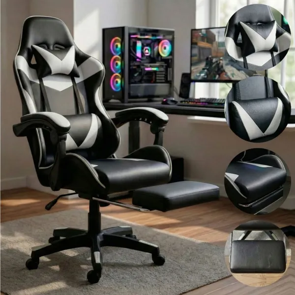 Cadeira Gamer Profissional Escritório Ergonômica Reclinável Confortável Com Rodinha E Apoio Para Pés
