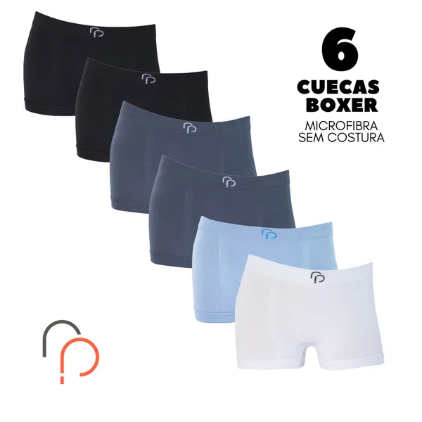 Kit 6 Cuecas Boxer INFANTIL Sem Costura em Microfibra RP