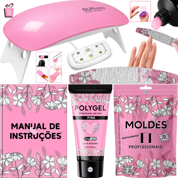 Kit Alongamento Poligel Polygel + Molde F1 + Lixa + Mini Cabine De Unha