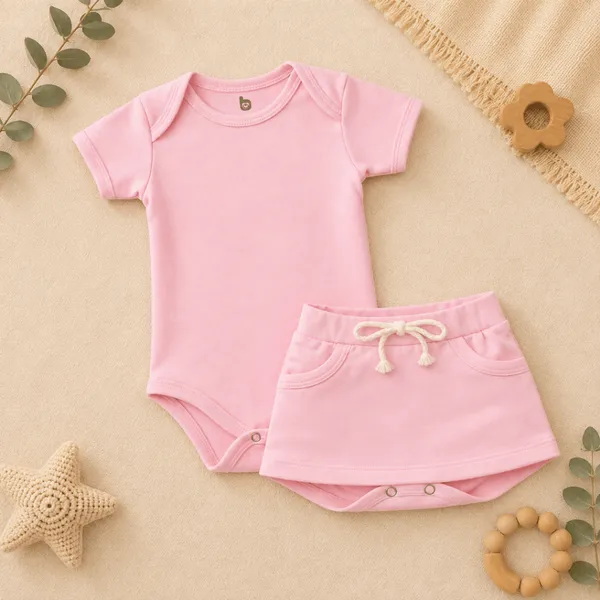 Conjunto de Bebê Menina Básico Dia a Dia Body e Saia 100% Algodão