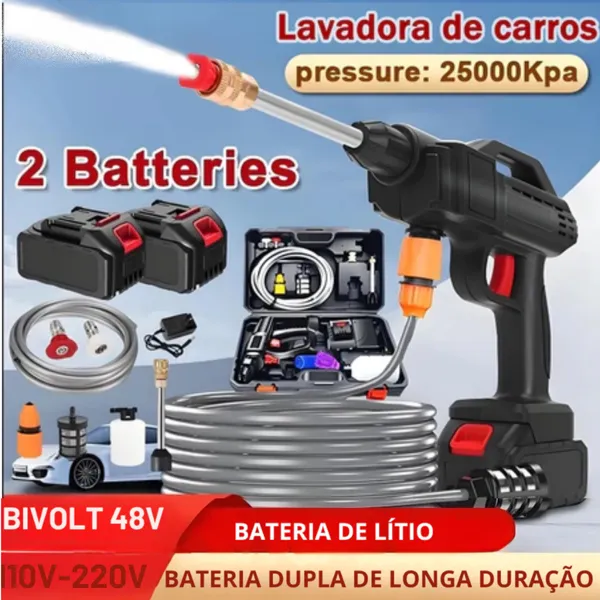 Lavajato 48V Pistola Lavadora Portátil De Alta Pressão Recarregável Carros e Jardins Pistola Residêncial Bivolt