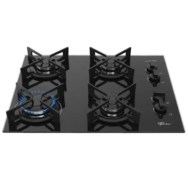 Cooktop a Gás Fischer 4 Bocas Fit Line Trempe Iron Preto Bivolt