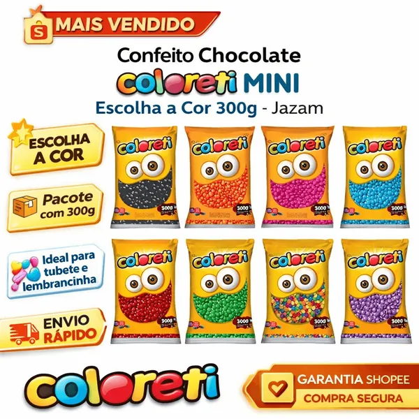 Confeito Chocolate Coloreti Mini Escolha a Cor 300g - Jazam