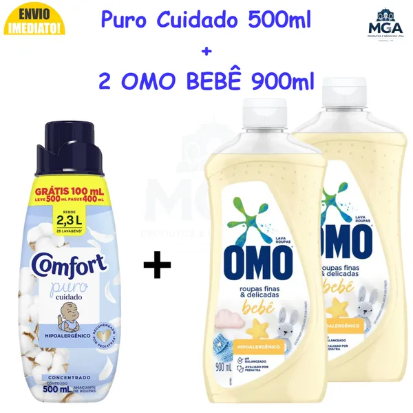 Kit OMO Bebê + Comfort Puro Cuidado 500ml Hipoalergênico