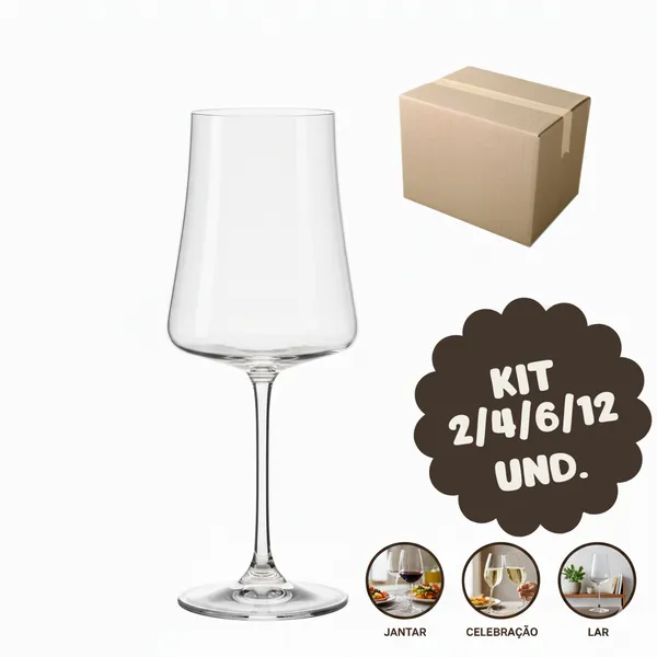 Kit Jogo 2/4/6/12 Taças de Cristal Vinho 360ml Bohemia Xtra Luxo Elegante Jantar Presente Conjunto