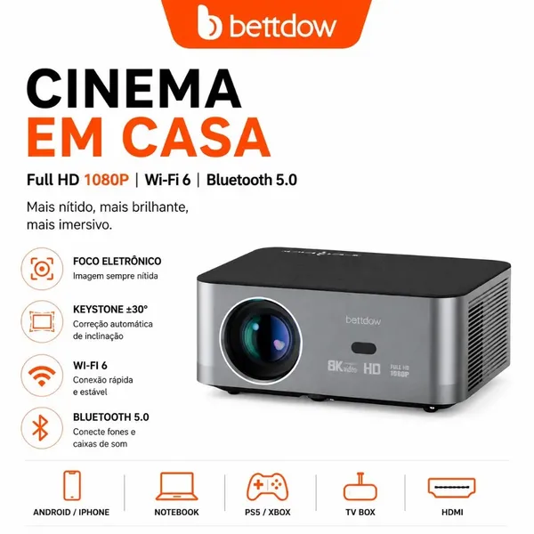 BETTDOW FULL HD 1080P PROJETOR 4K 8K 700ANSI 13000LUMENS ANDROID WIFI LED PROJETOR DE FILME DE VÍDEO LED HOME THEATER