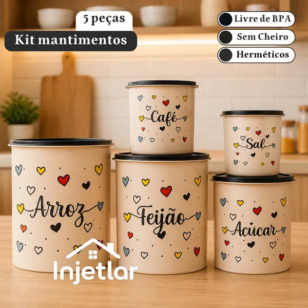 Kit potes mantimentos cozinha com 5 peças para armazenar alimentos