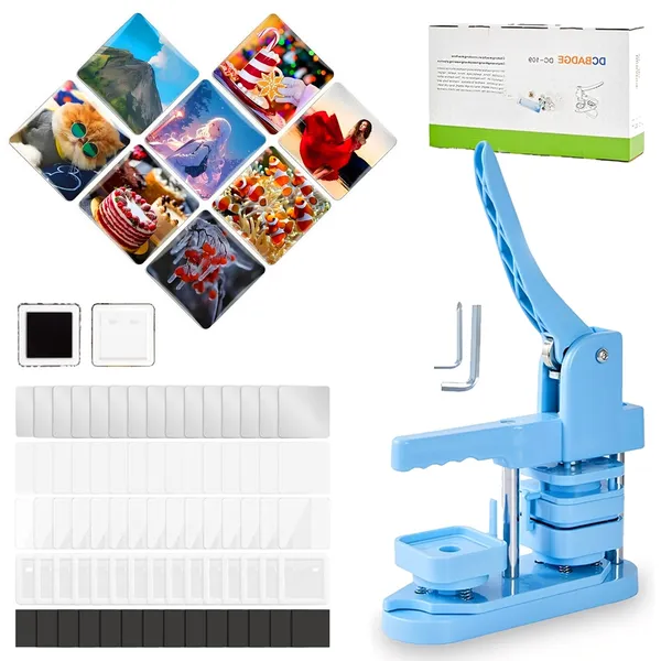 Kit Conjunto de Máquina de Crachá Quadrado Prensista - DIY Molde de 50mm + 100 Ímãs de Geladeira + 20 broches