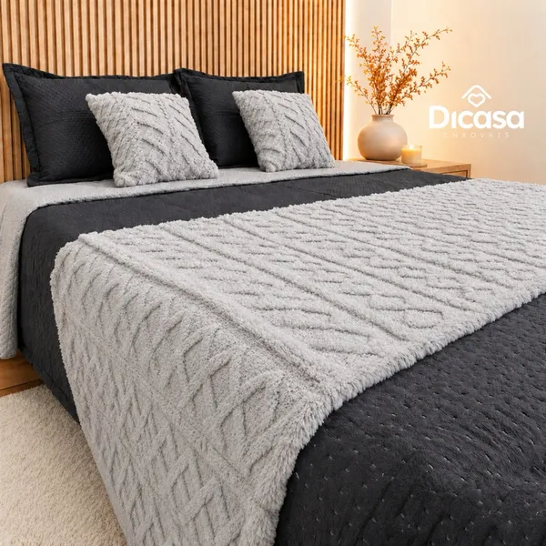 Kit Peseira Para Cama 3 Peças 2 Capas de Almofadas Decorativa Flannel Fofinho Macio Casal Queen King