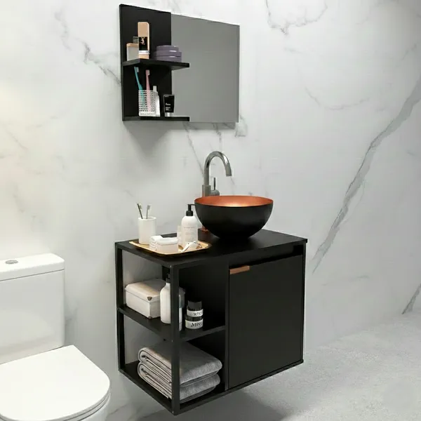 QUEIMA DE ESTOQUE - Kit Completo com Gabinete Retrô Industrial para Banheiro + Cuba e Espelho