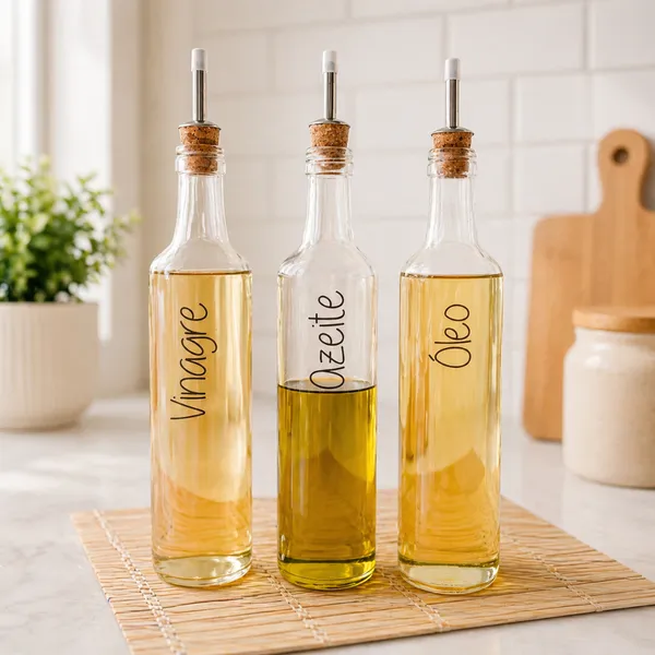 Galheteiros de Vidro 500ml | Bico Dosador Cortiça |  Vinagre | Azeite | Óleo