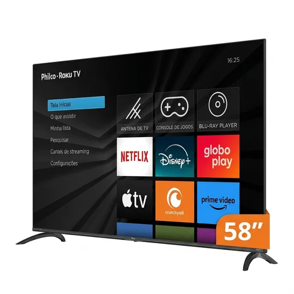 SMART TV PHILCO 58" 4K UHD ROKU WI-FI HDR10 DOLBY AUDIO 4 HDMI 2 USB COMANDO DE VOZ