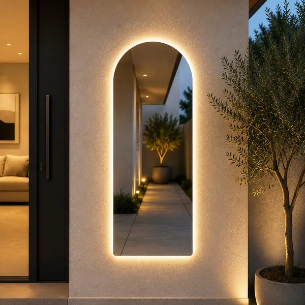 ESPELHO CORPO INTEIRO OVAL MADRI LED 120CM X 50CM LED BRANCA E AMARELA FLAME QUARTO SALÃO LOJA