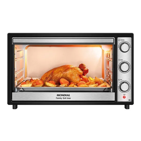 Forno Elétrico de Bancada Mondial 60 Litros FRN-60-BI Family Grill, 1800W, Preto/Inox