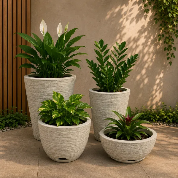 Kit 04 Vasos para Planta Flor Casa Jardim Varanda Coluna Redonda N1 N2 Bojo N1 + Bacia N1 com prato