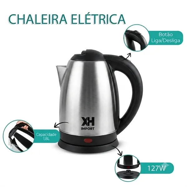 Chaleira Elétrica Térmica Bule Com Tampa Inox 1,8L110V/220V