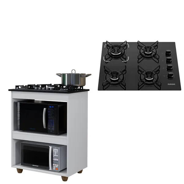 Kit BalcÃO Cooktop Turim Com FogÃO Cooktop 4 Bocas Itatiaia