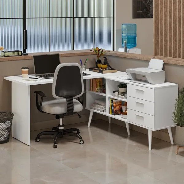 Mesa de Escritório ​em L 3 Gavetas Lisboa Madesa