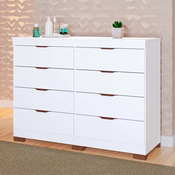 Cômoda Lyon 100% MDF 8 Gavetas kit Pés