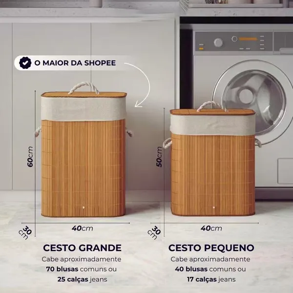 Cesto de roupa suja de bambu de 72 litros com tampa e alça, forro espesso, adequado para uso na sala de estar e no banhe