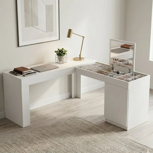ESCRIVANINHA MESA ESCRITÓRIO PENTEADEIRA DE CANTO COM ESPELHO STAR 1 PORTA 136CM BRANCA BRANCO