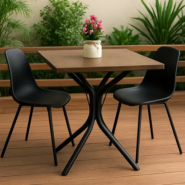 Mesa De Jantar Estilo Industrial Quadrada Até 4 Lugares Moderna Aço Preto Amadeirado