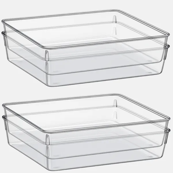 Kit 4 Organizadores Quadrado Multiuso Acrilico Cristal Grande -  P/ Gaveta-Porta Maquiagem-Geladeira
