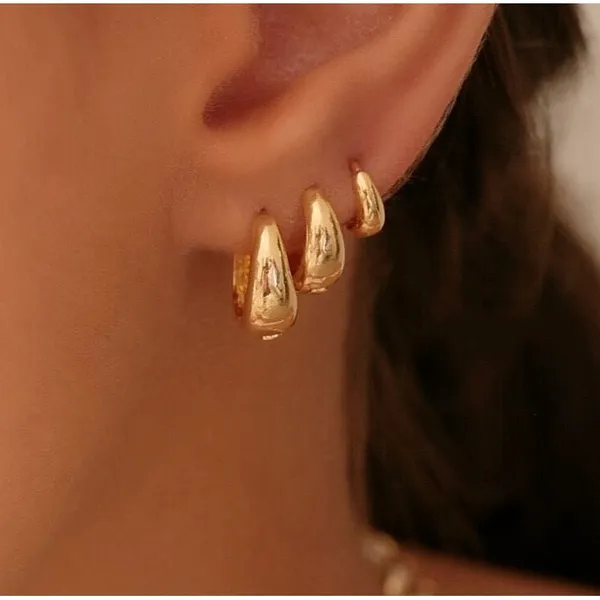 Kit Trio Brinco de Argola Click Lisa Ouro 18K Antialérgico Moda Feminino Dourado Semijóias