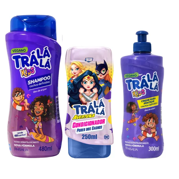 KIT TRA LA LA SHAMPOO 480ML CONDICIONADOR 250ML CREME DE PENTEAR 300ML