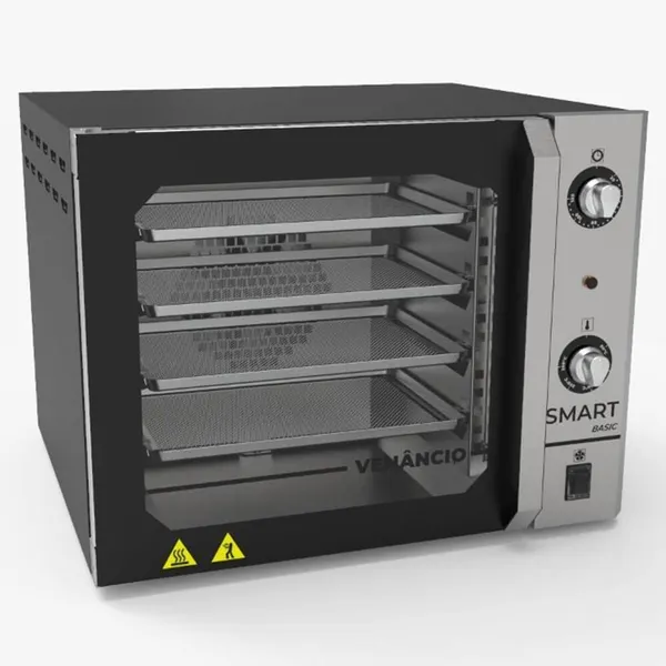 FORNO CONVECTOR VENÂNCIO SMART BASIC MODELO 4 ESTEIRAS COM CORPO PRETO E PAINEL INOX 220V FCSB4EPRIN