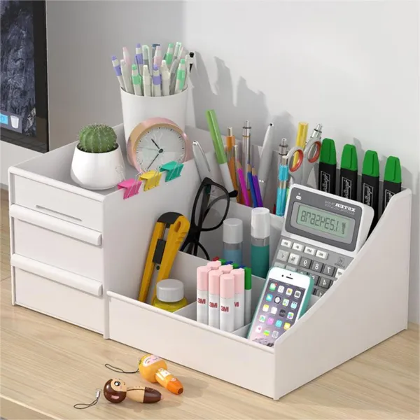Organizador de Mesa Multiuso Escritório Maquiagem Porta Treco com Gavetas