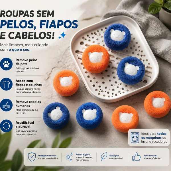 Kit Esponja Bolas Panda Para Maquina De Lavar Roupa Remove Tira Fiapo Pelos Pet Cabelos De Maneira Fácil E Prática
