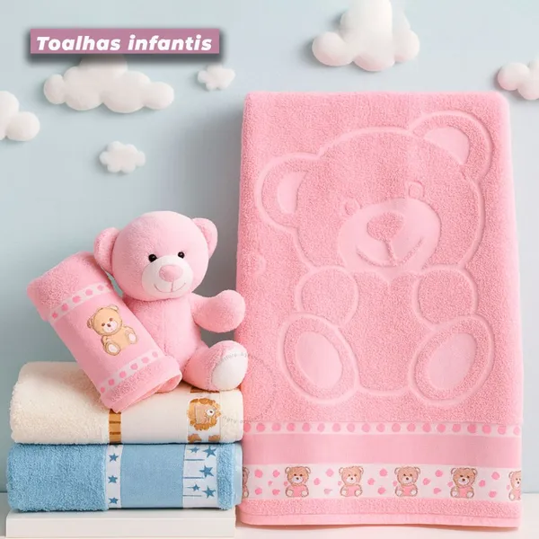 Toalha de Banho Infantil Menina e Menino 100% Algodão Kids Suave Macia Para Bordar Ponto Cruz